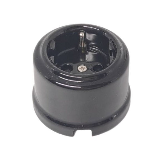 Enchufe Vintage de Superficie en Porcelana Negra – 16A 250V