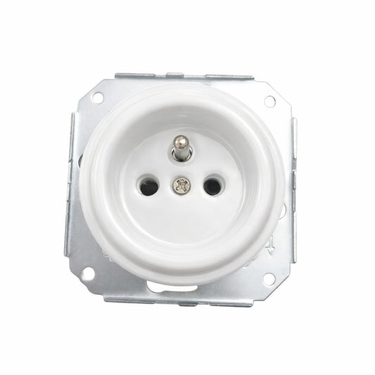 Enchufe Vintage Empotrable en Porcelana Blanca – Tipo E Francés 16A 250V
