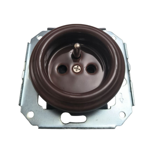 Enchufe Vintage Empotrable en Porcelana Marrón – Tipo E Francés 16A 250V