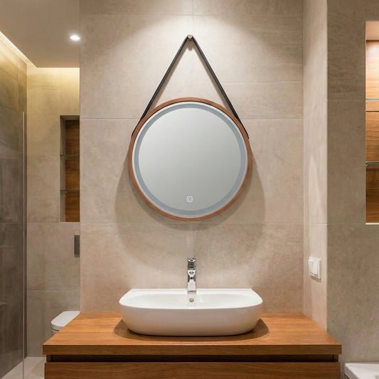 Espejo LED Redondo con Correa, Antivaho y Cambio de Tono – Ø 60 y 70 cm