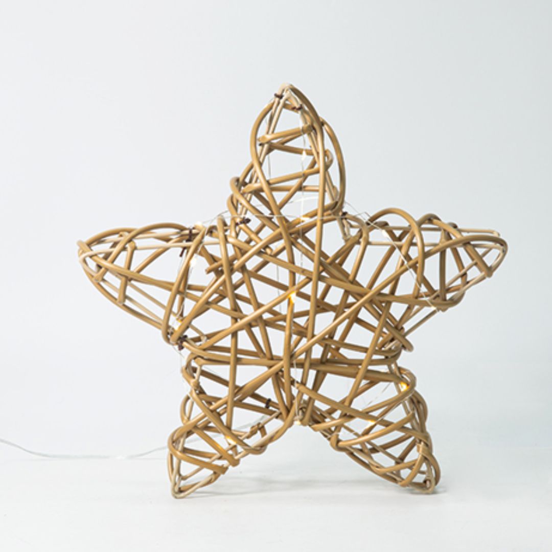 Estrella LED 3D Dorada 30 cm, 20 Luces Cálidas con Efecto Flicher