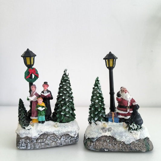 Juego de 2 Figuras Led de Navidad, Coro y Papa Noel