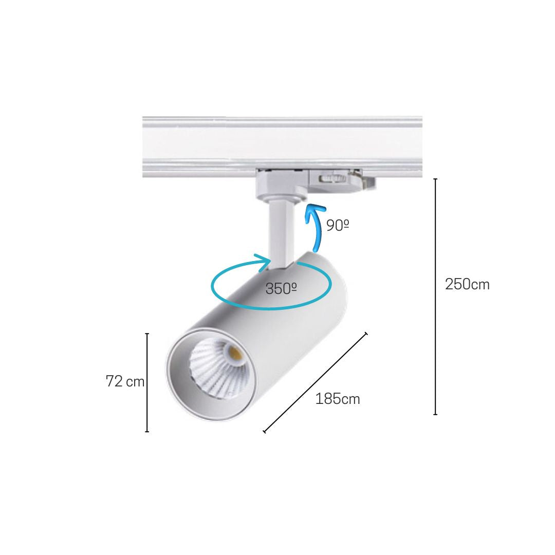 Foco Carril Led 4 Vías Trifásico, 3 Encendidos, 30w CTT Cambio Tono