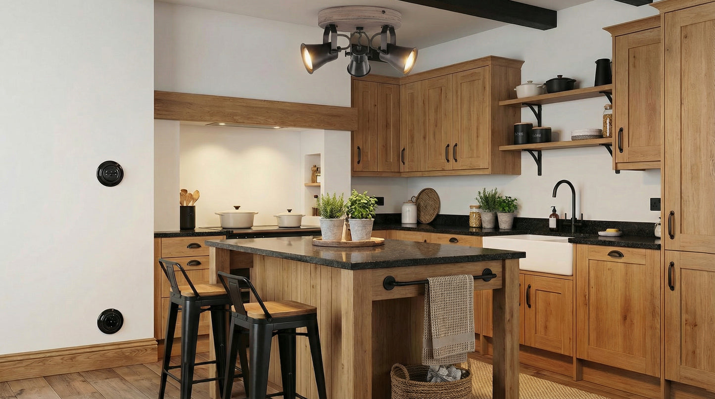 Aplique de Techo de Madera y Cerámica Esmaltada 3 Focos GU10