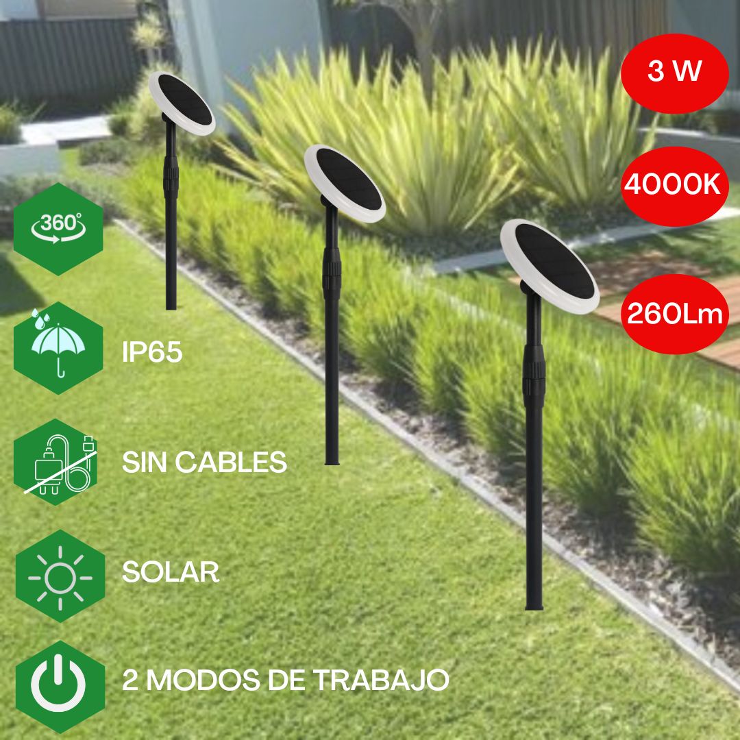 Baliza Solar Led Exterior 3w 4000k IP65, Pica para Jardín y Terraza