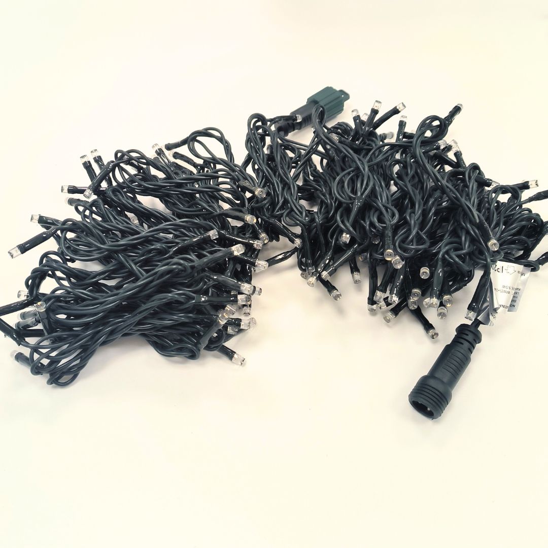 Guirnalda LED 144 luces cálidas 15m con destellos, ampliable hasta 10 tiras, IP20