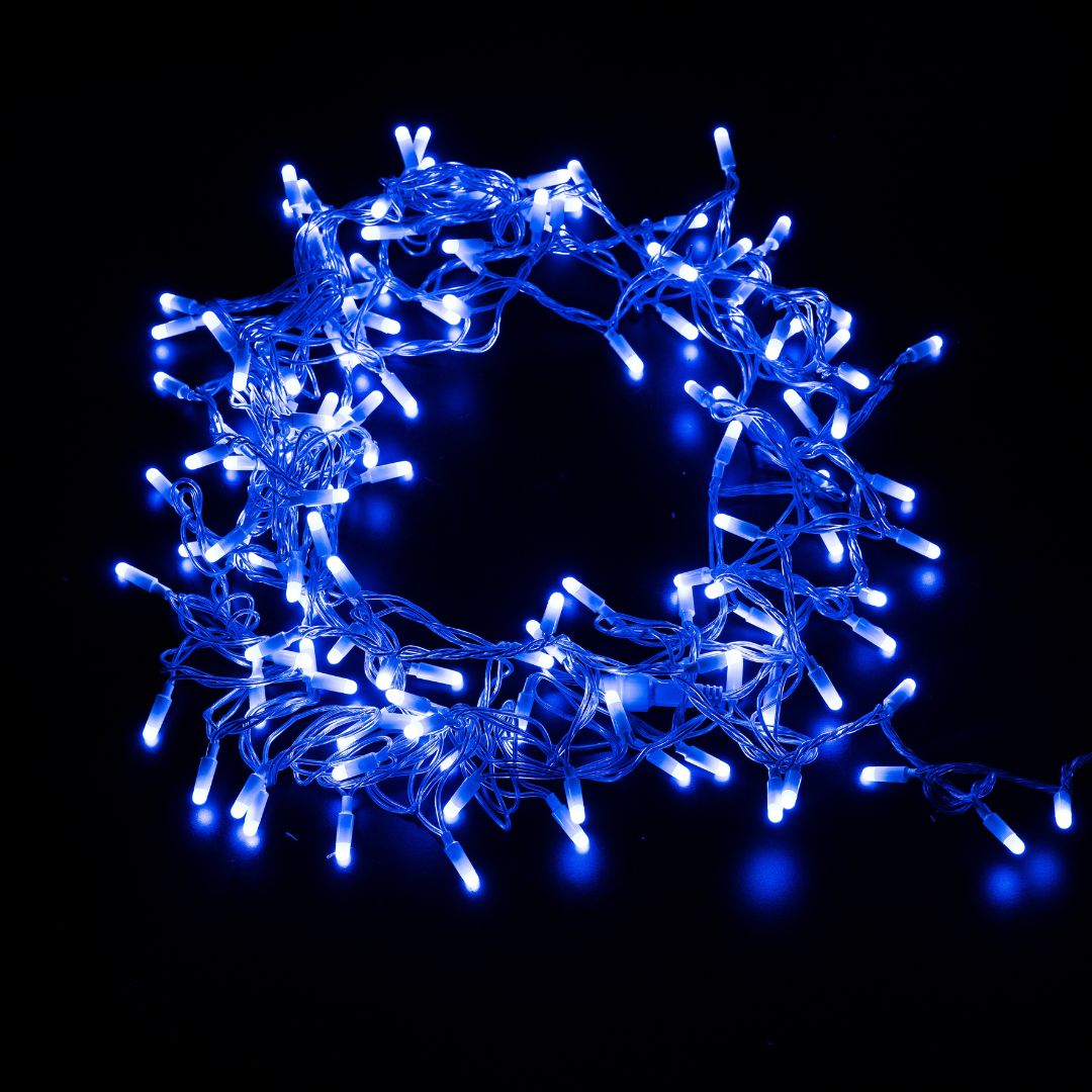 Guirlande lumineuse 144 LED bleues – 15 m avec câble transparent, intérieur uniquement IP20
