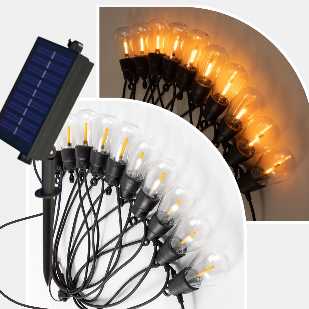 Guirnalda Solar Led 5m con 10 Bombillas Luces Cálidas 1800K