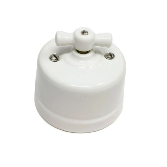 Interruptor Cruzamiento Superficie de Porcelana Blanca 10A 250V