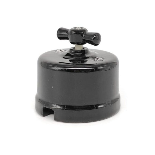 Interruptor Conmutador de Superficie Vintage en Porcelana Negra