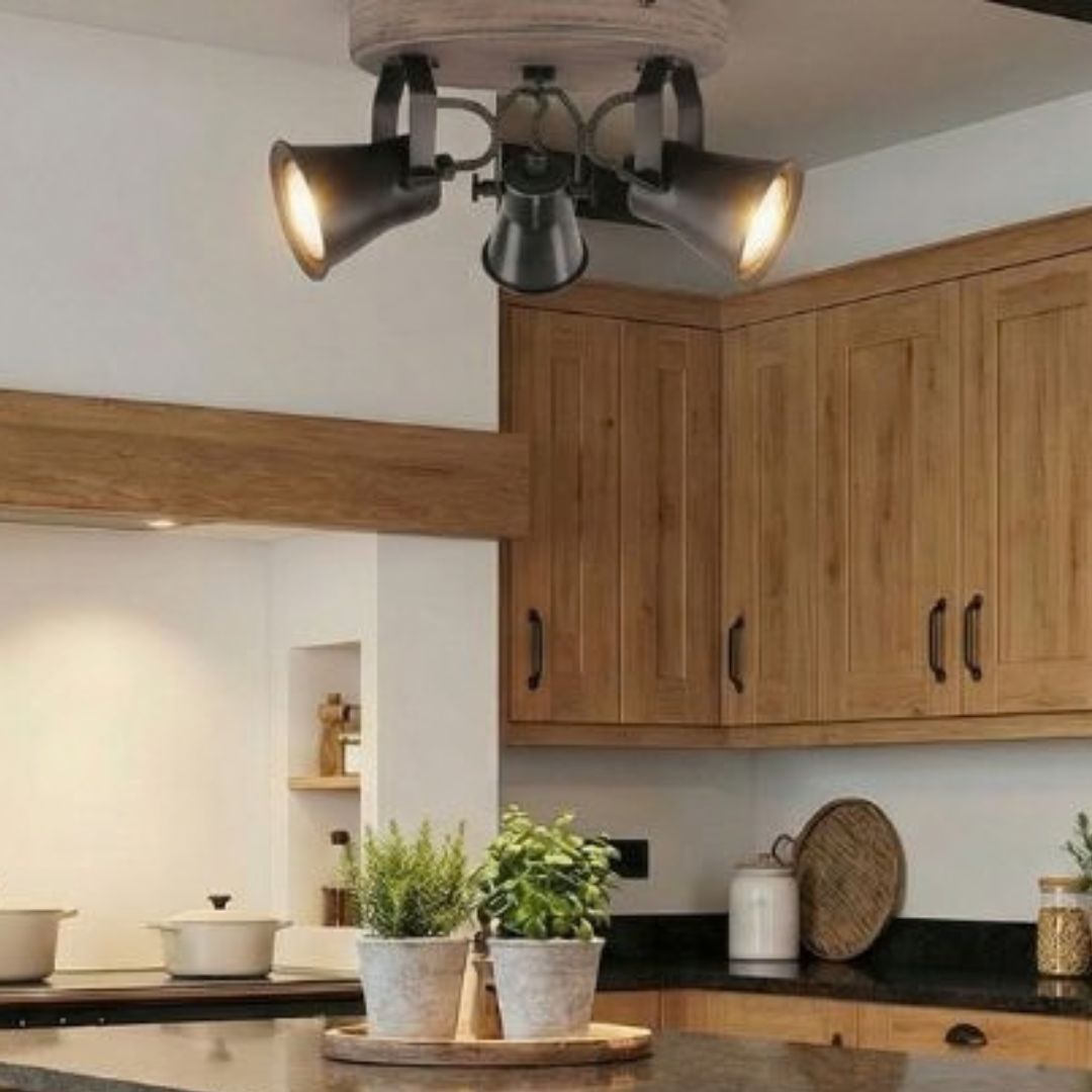 Aplique de Techo de Madera y Cerámica Esmaltada 3 Focos GU10