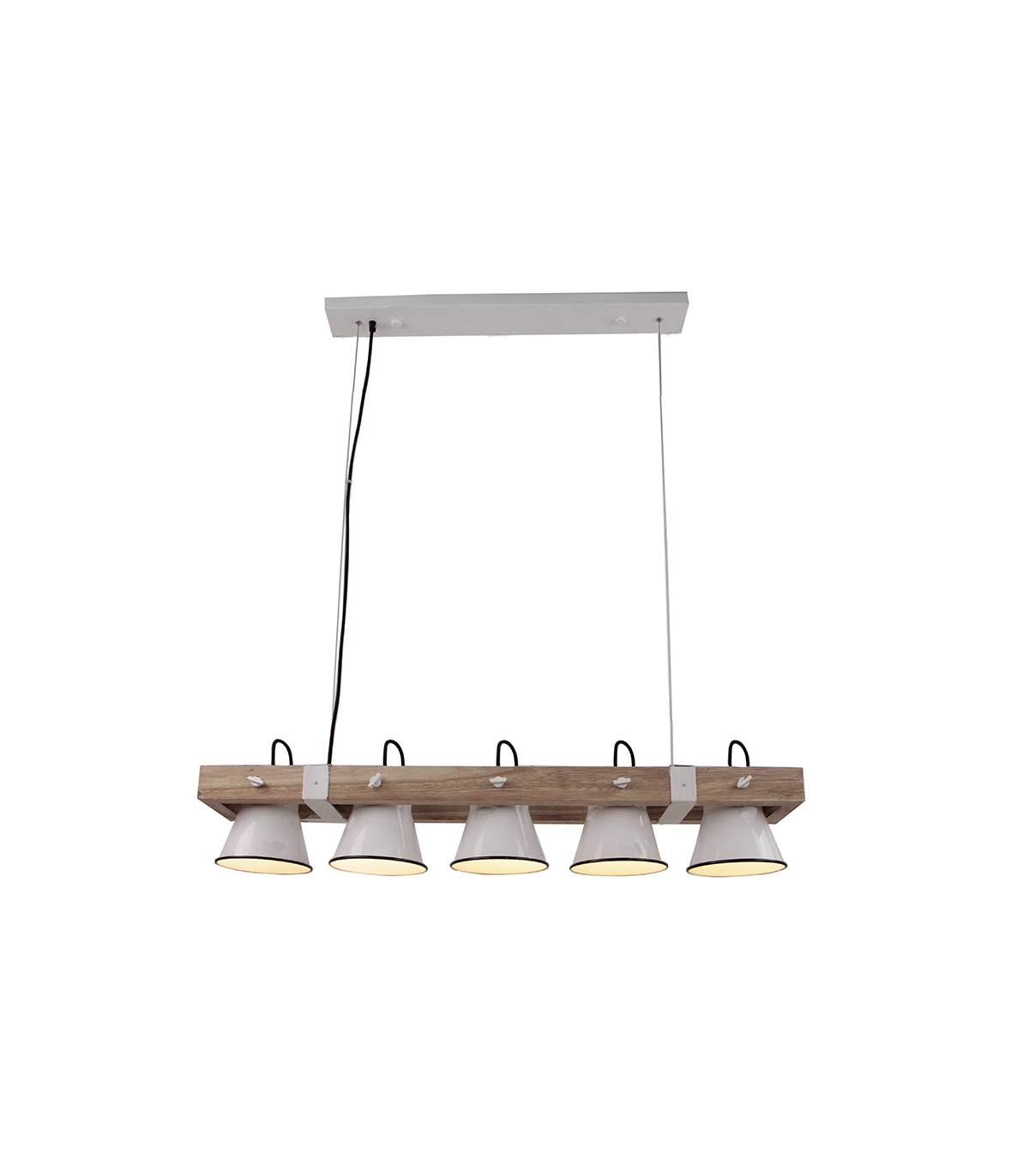 Lampe à Suspension Vintage en Bois et Céramique Vernie 30cm