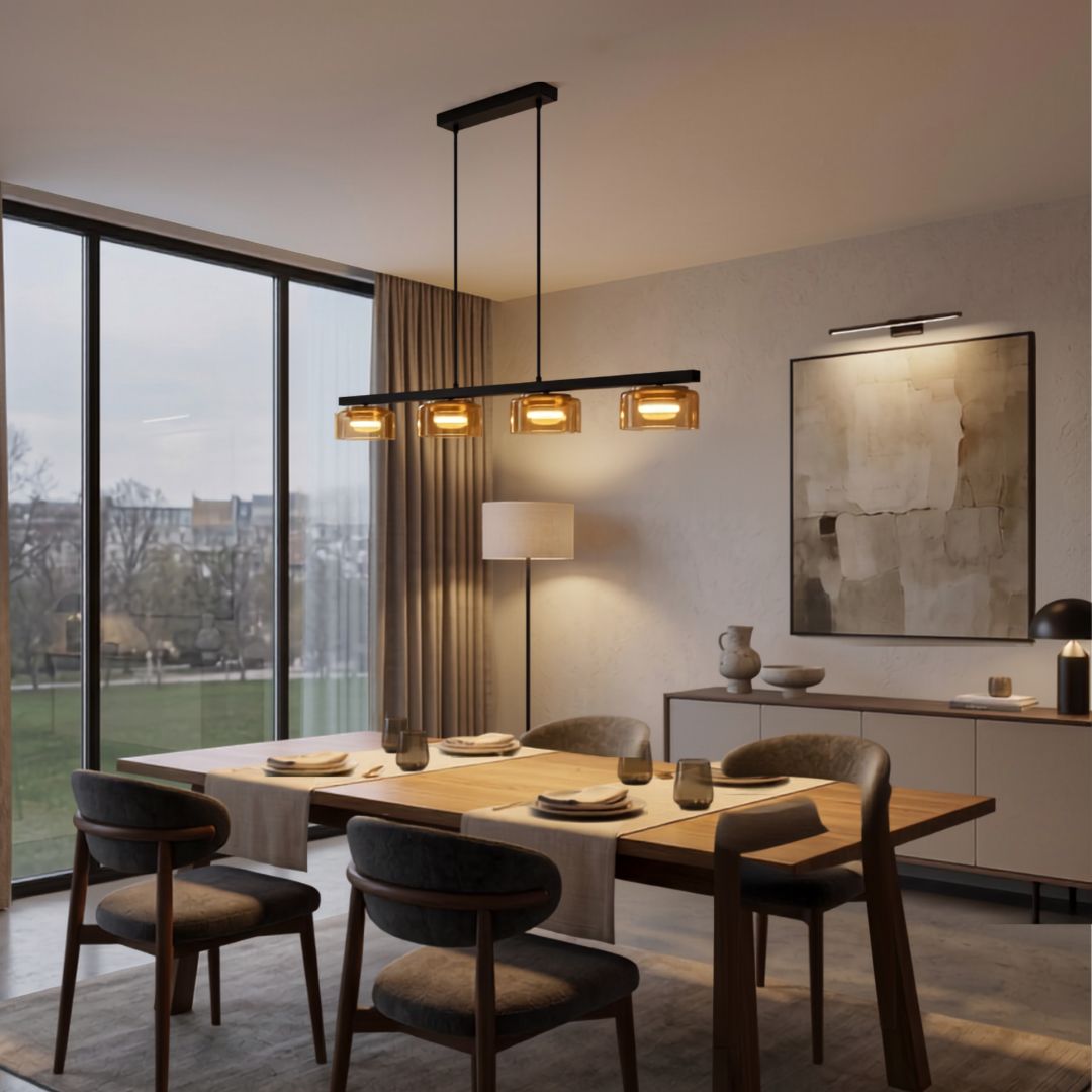 Lámpara de Techo LED 4xGX53 24W Negra con Cristal Ámbar | Bombilla Reemplazable