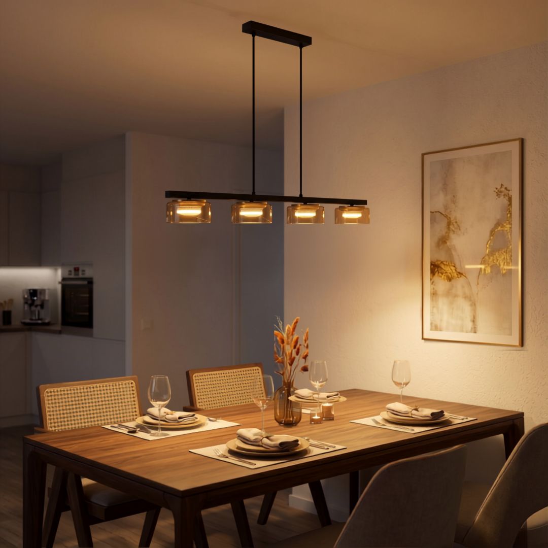 Lámpara de Techo LED 4xGX53 24W Negra con Cristal Ámbar | Bombilla Reemplazable