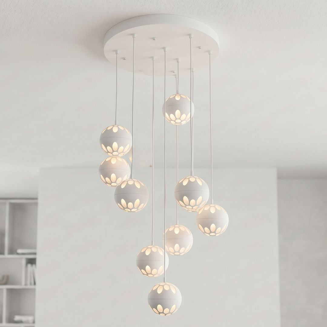 Lampe à Suspension Led 9 Boules Blanches 9x7w 2700k
