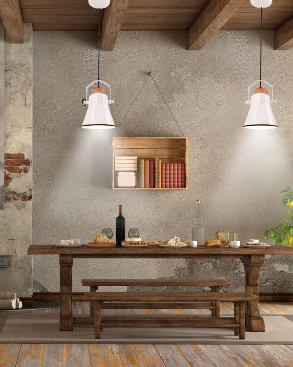 Lámpara Colgante de Madera y Cerámica Esmaltada 16cm Vintage