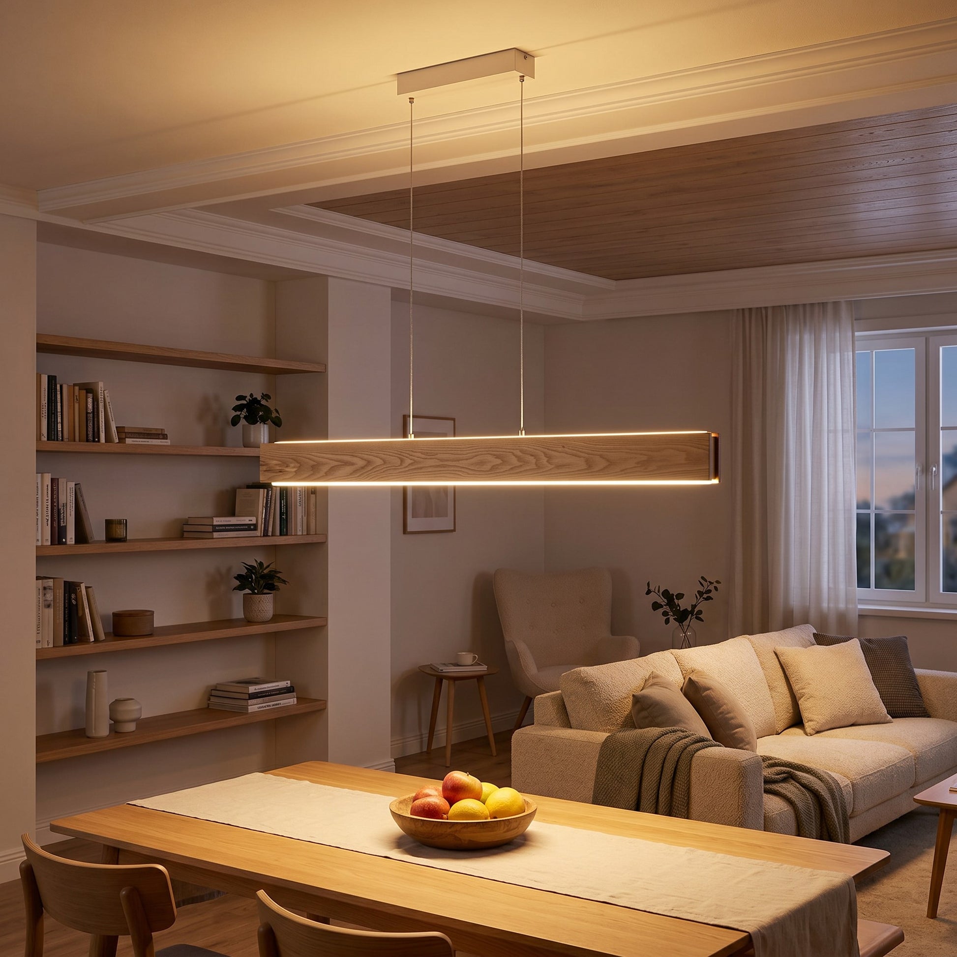 Lámpara Colgante LED de Madera 40W + 10W 3000K con Doble Proyección de Luz 3