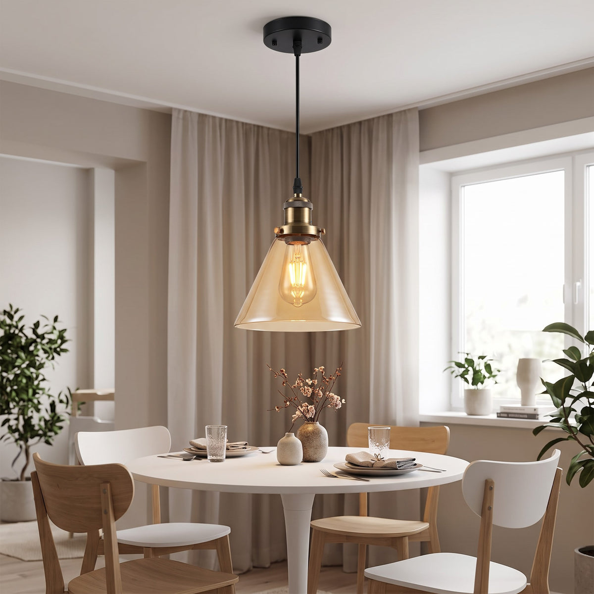 Lampe à Suspension Tulipe en Cristal Doré et Support de Lampe en Laiton