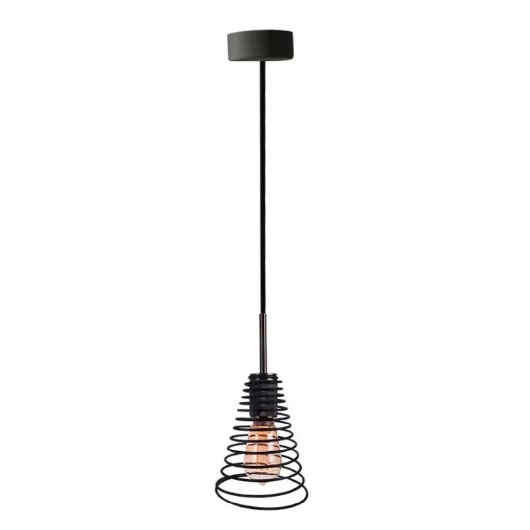 Candeeiro pendente de teto em cone de mola de metal preto