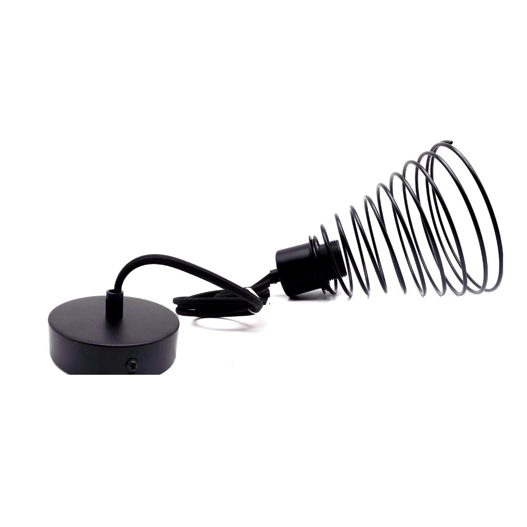 Candeeiro pendente de teto em cone de mola de metal preto
