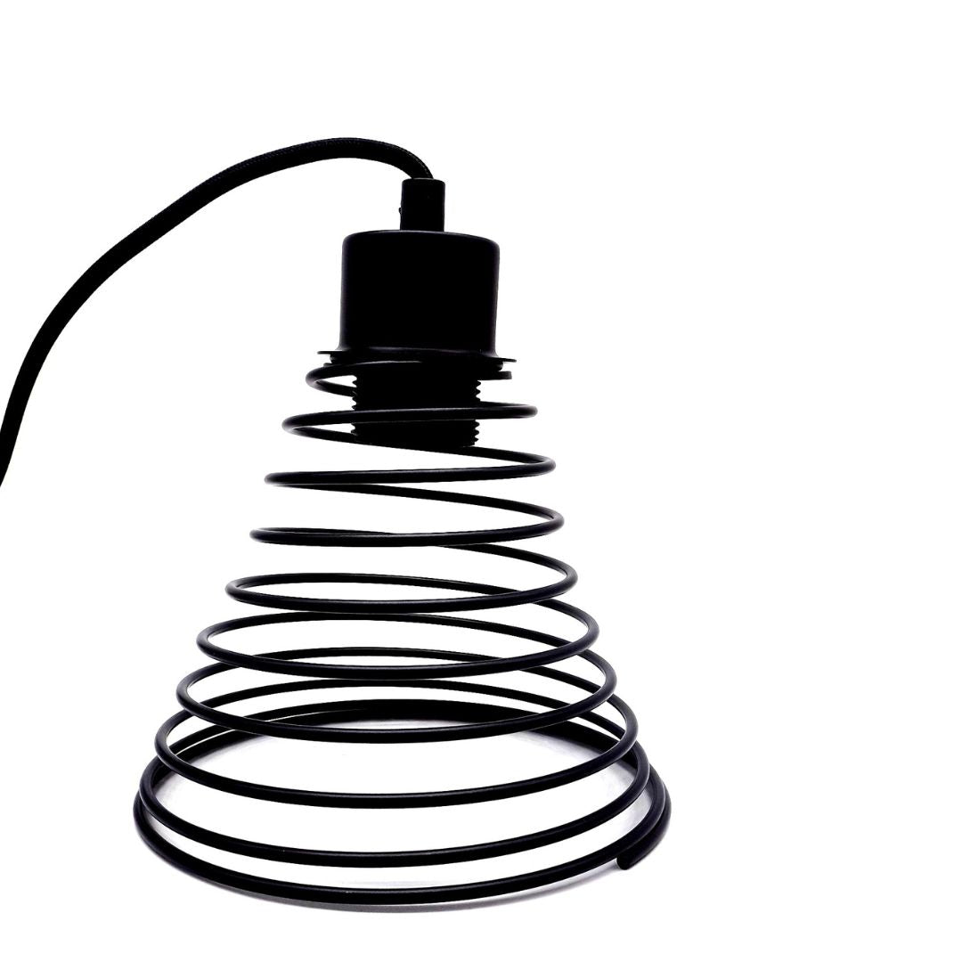 Candeeiro pendente de teto em cone de mola de metal preto