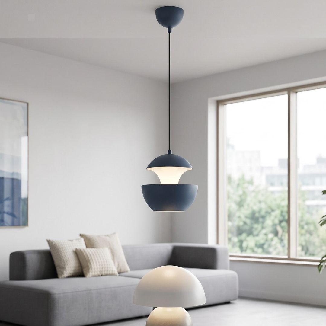 Lámpara Colgante de Metal con Tulipa Azul y Blanca | Elegancia y Modernidad