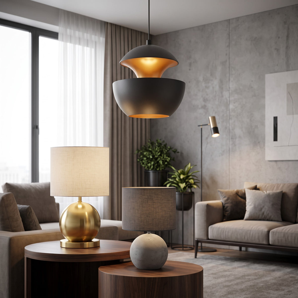 Lámpara Colgante de Metal con Tulipa Negra y Dorada | Estilo y Distinción