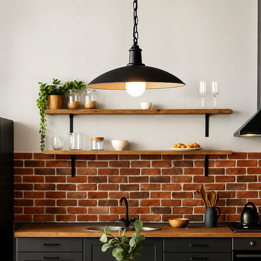 Lampe à suspension design industriel avec abat-jour en métal noir
