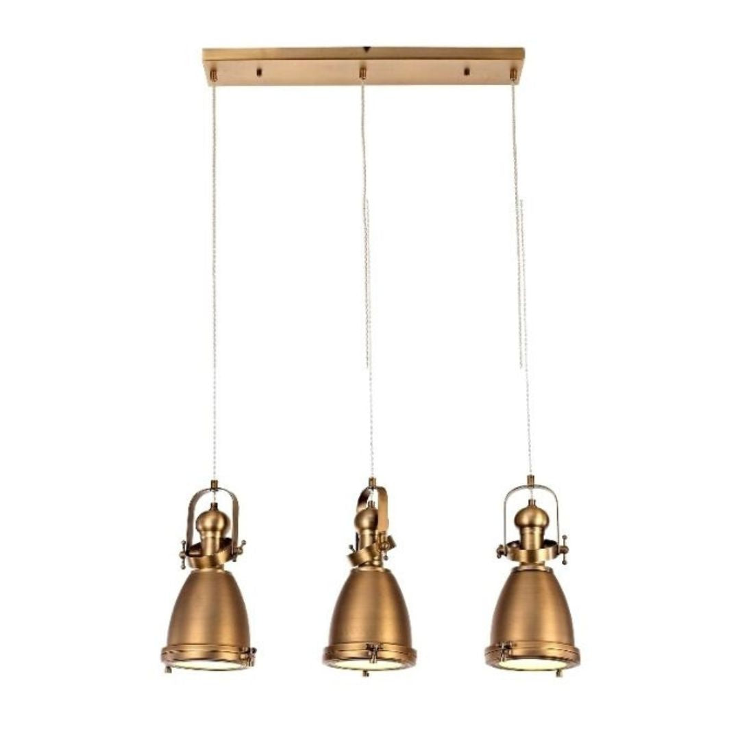 Plafonnier suspendu de style marin avec 3 ampoules dorées et câble transparent