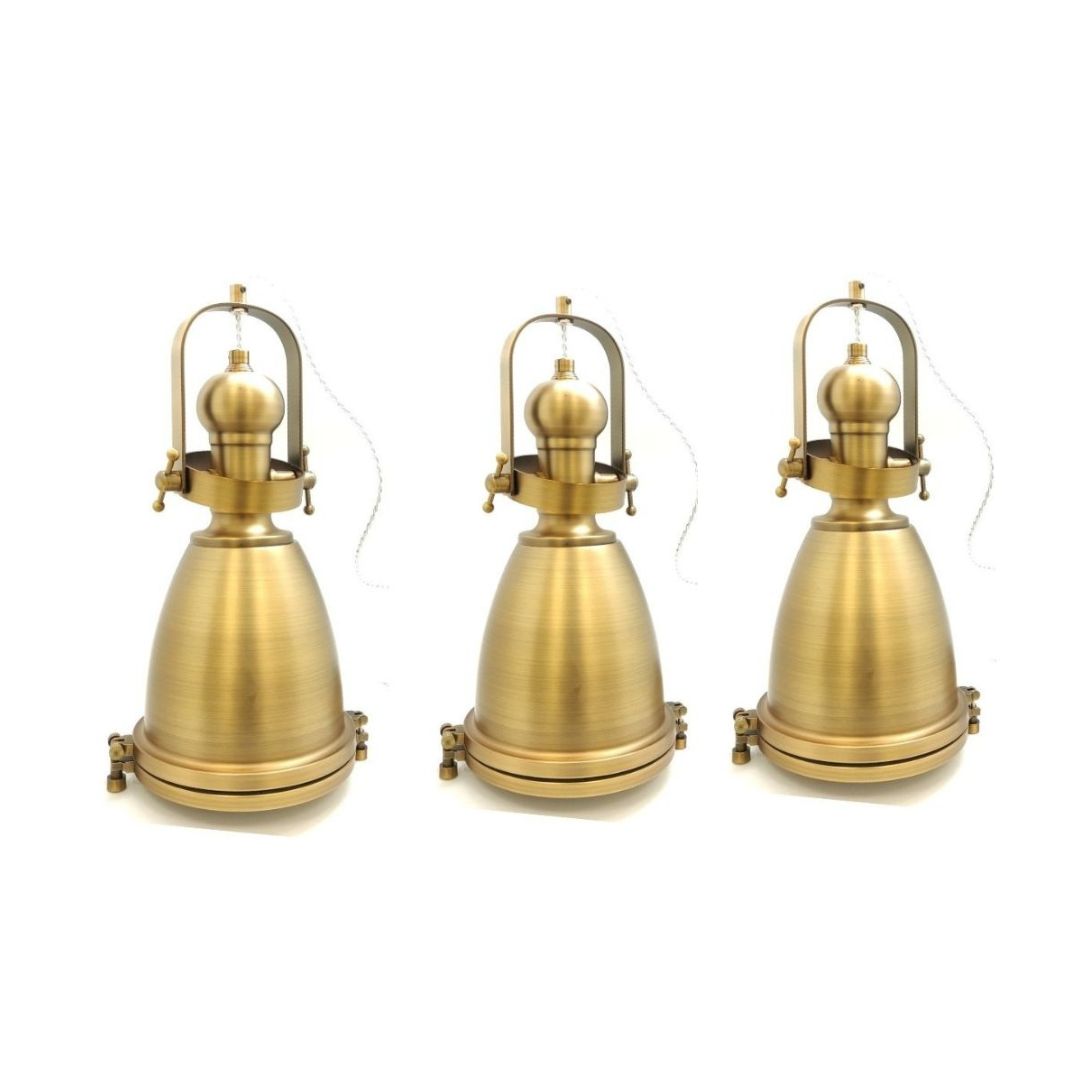 Plafonnier suspendu de style marin avec 3 ampoules dorées et câble transparent