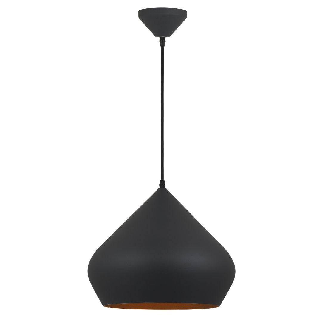Lampe à Suspension Industrielle en Métal Noir avec Intérieur Vieil Or