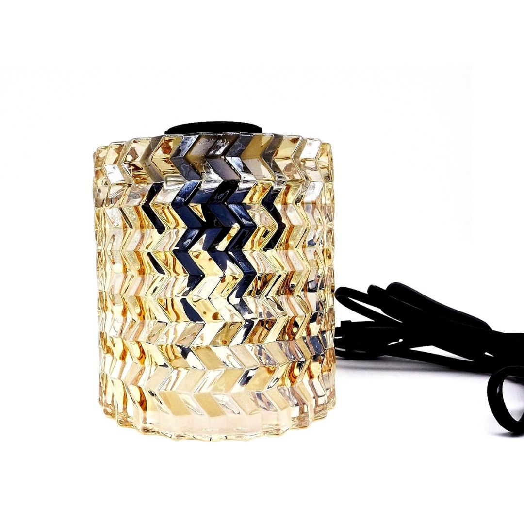 Lampe de table, base en cristal doré avec câble, prise et interrupteur