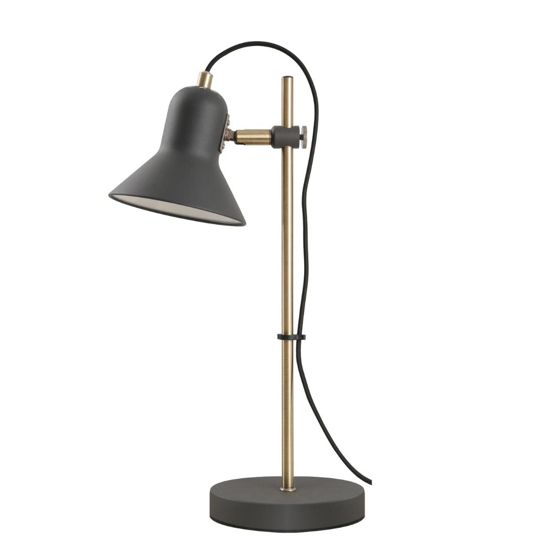 Lámpara de Mesa Gris y Dorada en Metal con Tulipa Orientable