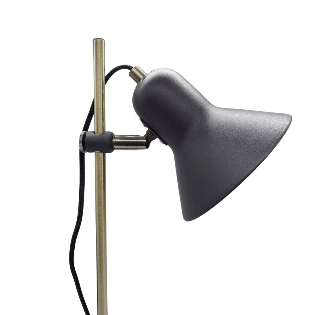 Lámpara de Mesa Gris y Dorada en Metal con Tulipa Orientable