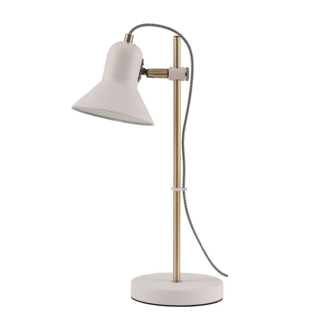 Lampe de table en métal blanc et doré avec abat-jour réglable