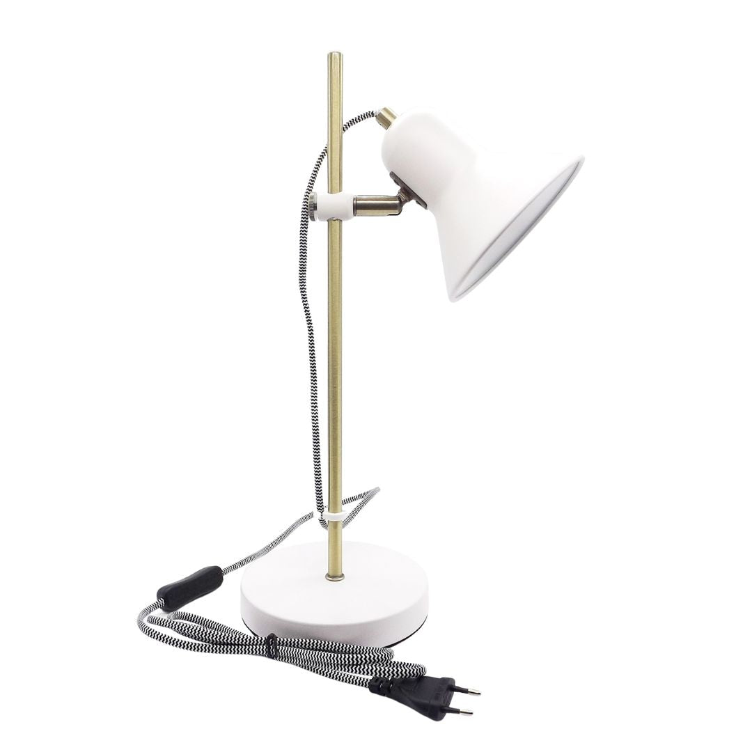 Lampe de table en métal blanc et doré avec abat-jour réglable