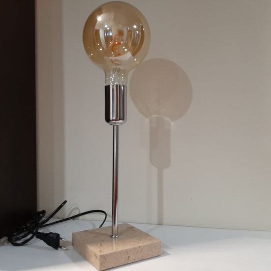 Lámpara de Mesa con Base de Mármol Marrón y Pie Plateado