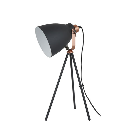Lámpara de Mesa Vintage en Metal – Trípode Negro y Tulipa Negro/Cobre
