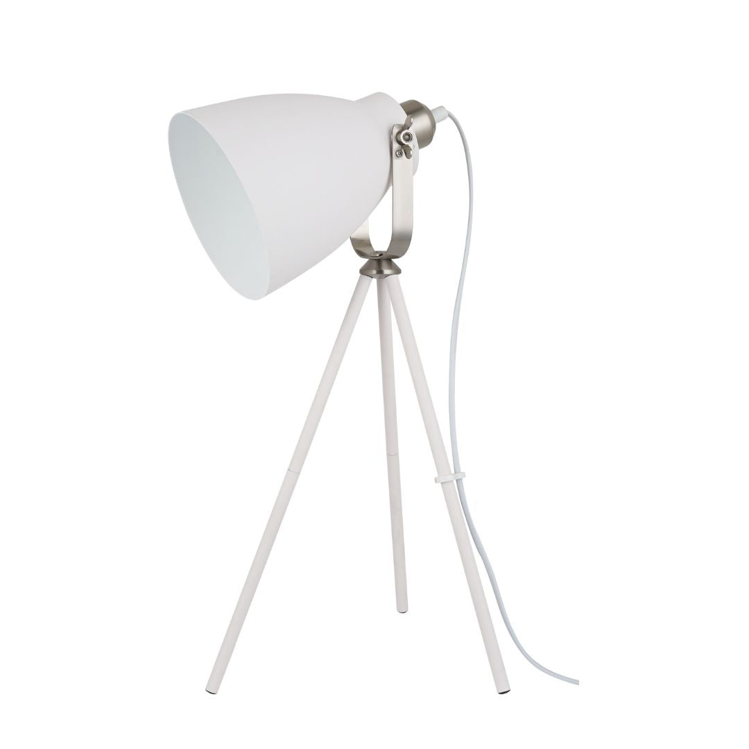 Lámpara de Mesa Vintage en Metal – Trípode Blanco y Tulipa Blanco/Plata 4
