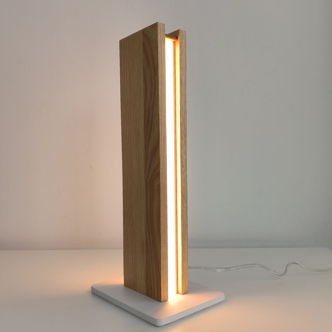 Lámpara de Mesa LED Madera Clara y Base Blanca 15W 3000K