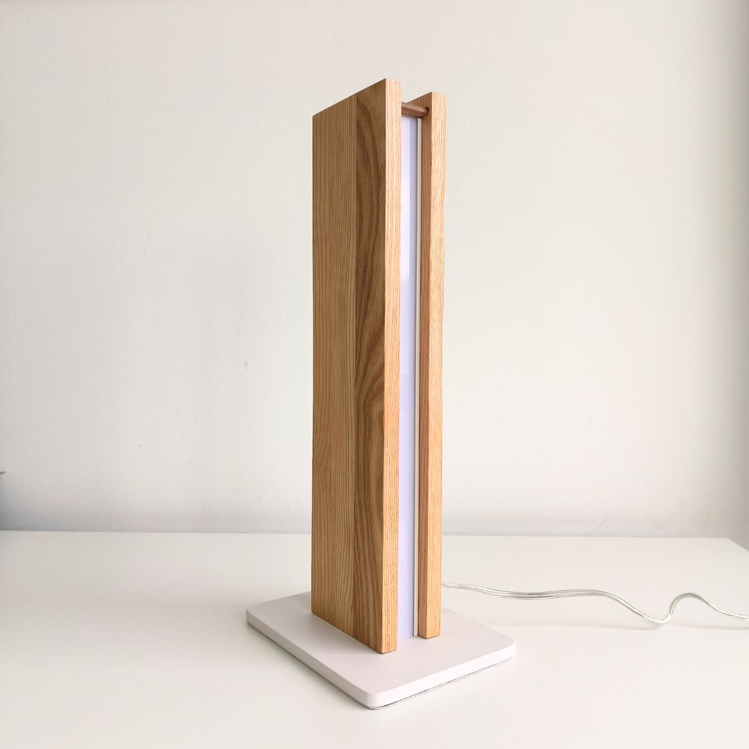 Lámpara de Mesa LED Madera Clara y Base Blanca 15W 3000K