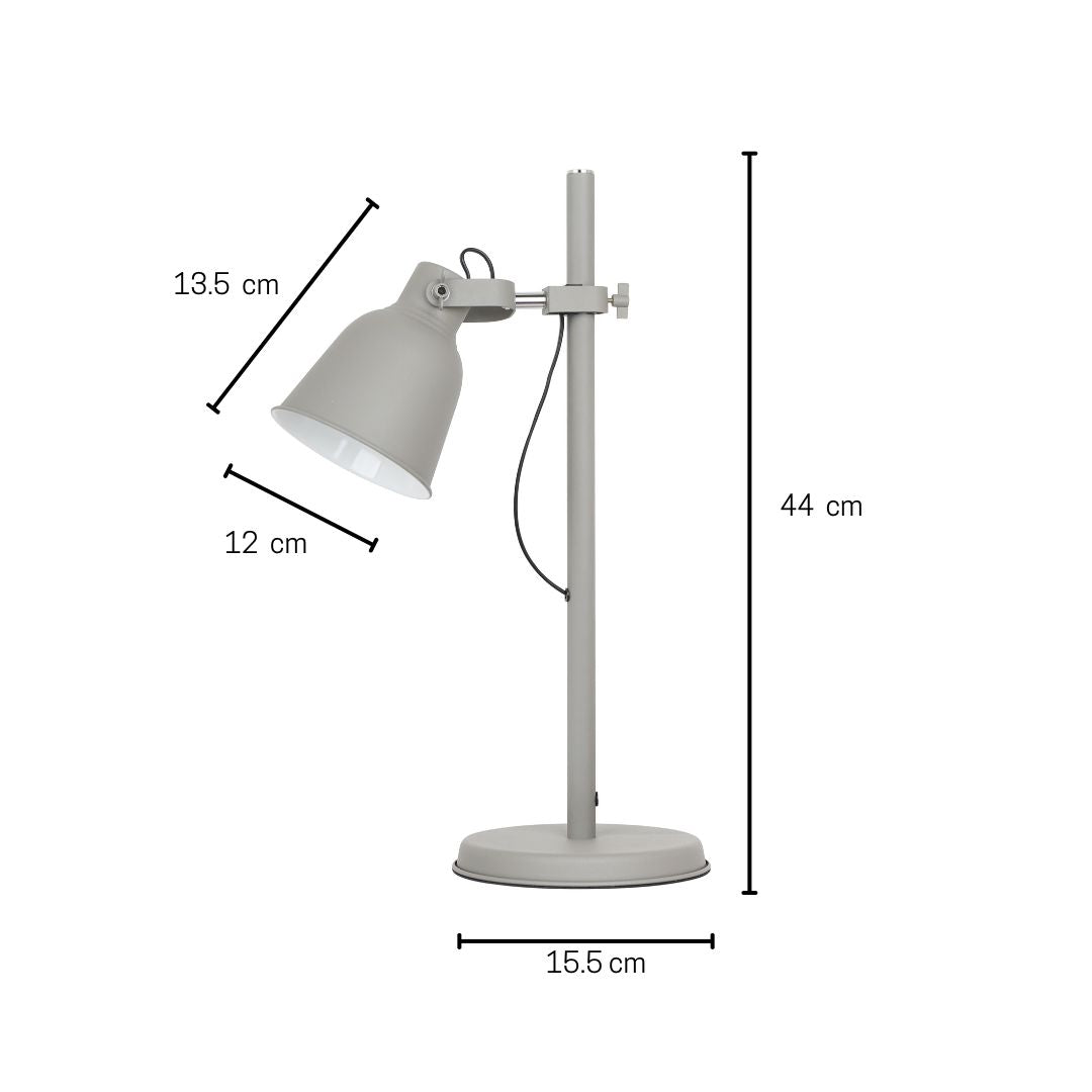 Candeeiro de mesa em metal cinzento com foco ajustável