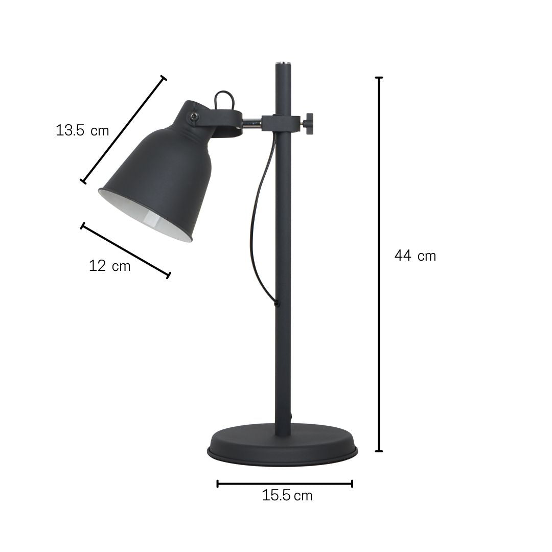 Candeeiro de mesa em metal preto com foco ajustável