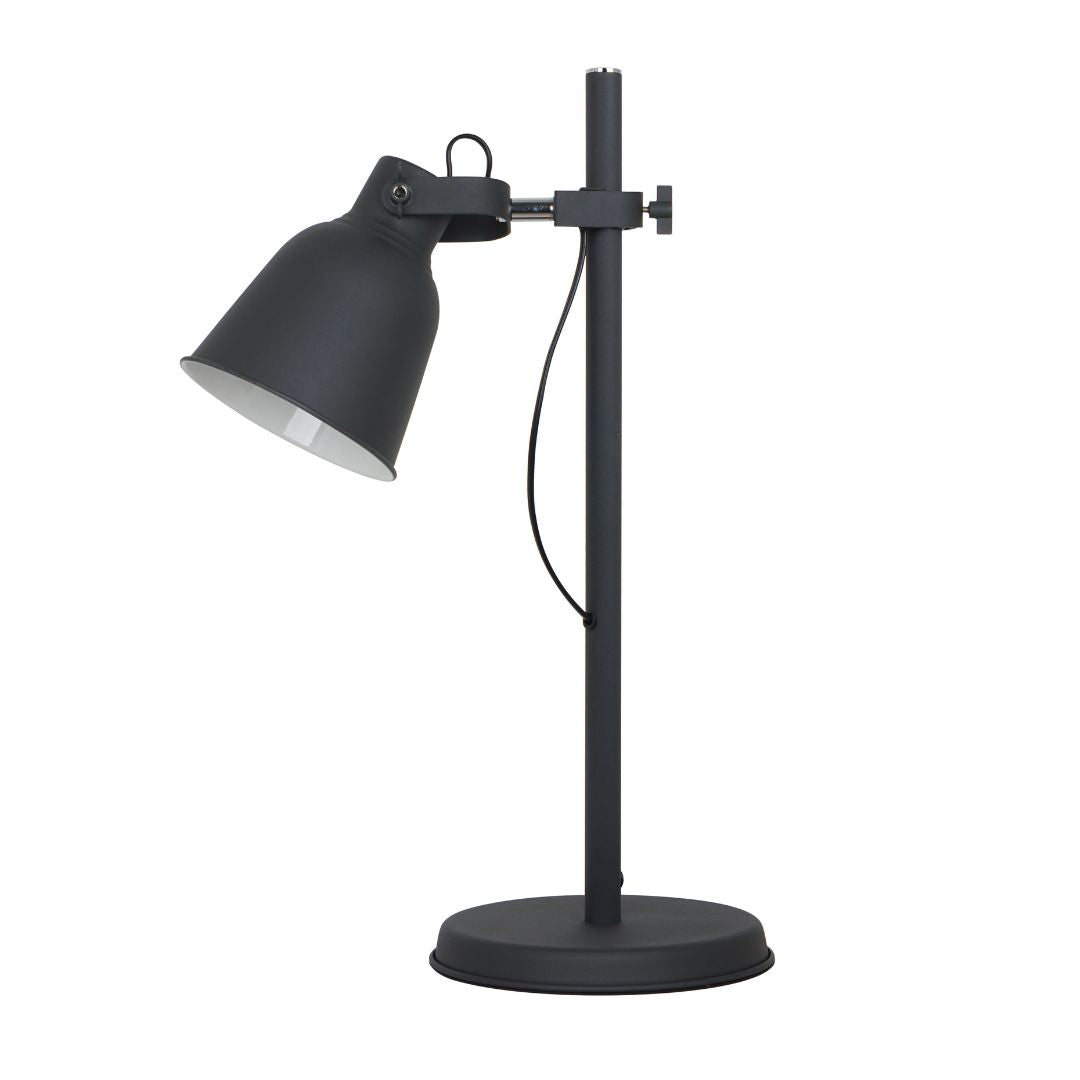 Lampe de table en métal noir à foyer réglable