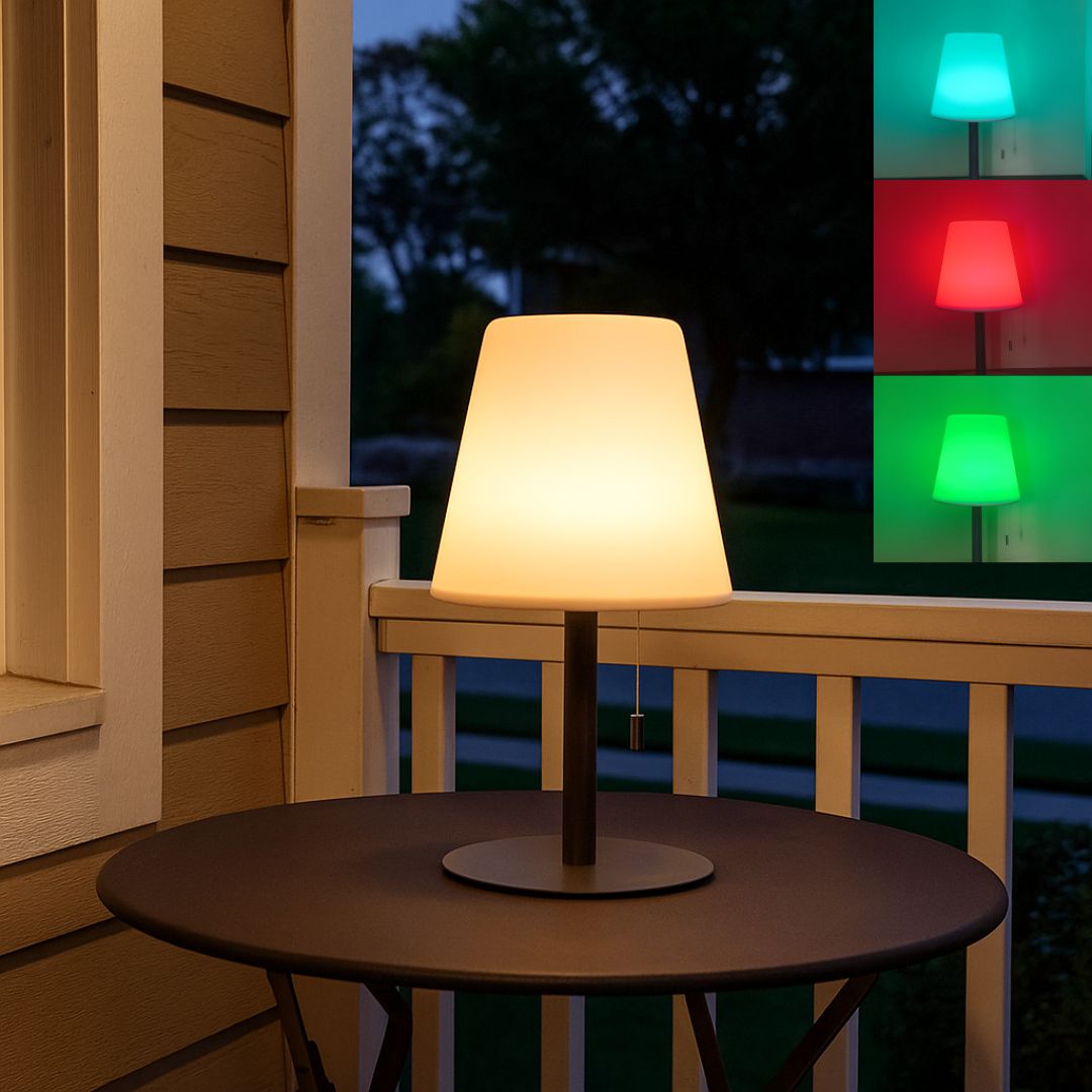 Lámpara de Mesa LED Recargable IP44 con Interruptor de Cuerda y Efectos RGB