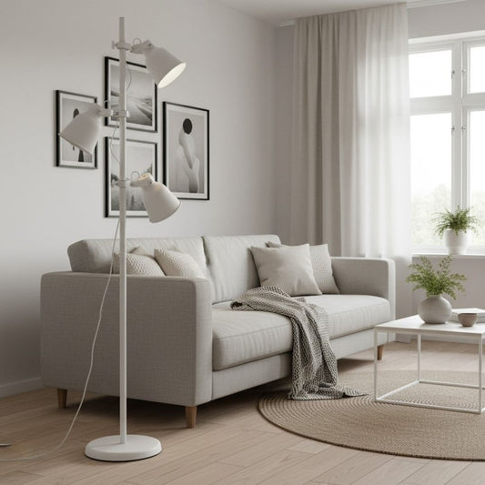 Lámpara de Pie Metal con 3 Focos y Altura Regulable