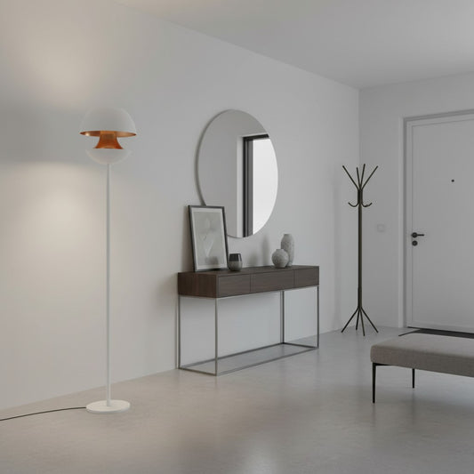 Lámpara de Pie Moderna de Metal Blanca y Dorada