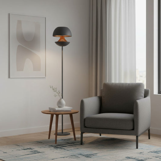 Lámpara de Pie Moderna de Metal Negro y Dorado