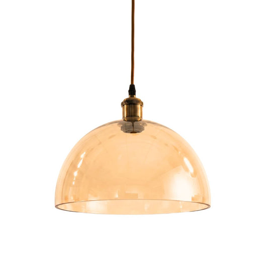 Lampe à suspension tulipe demi-sphère en verre doré et support de lampe en laiton