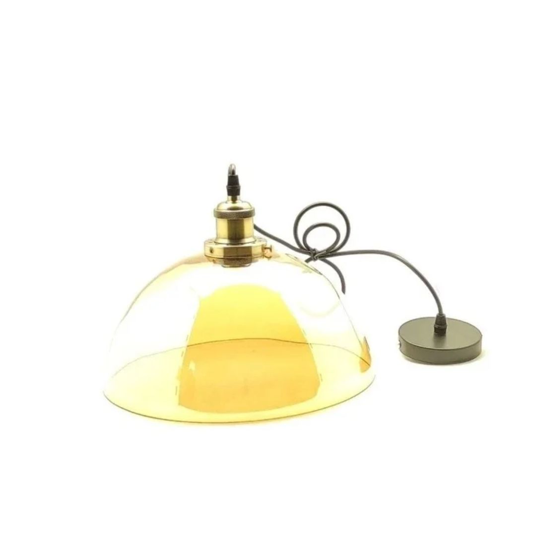 Lámpara Colgante con Tulipa Semiesfera Cristal Dorado y Portalámparas de Latón